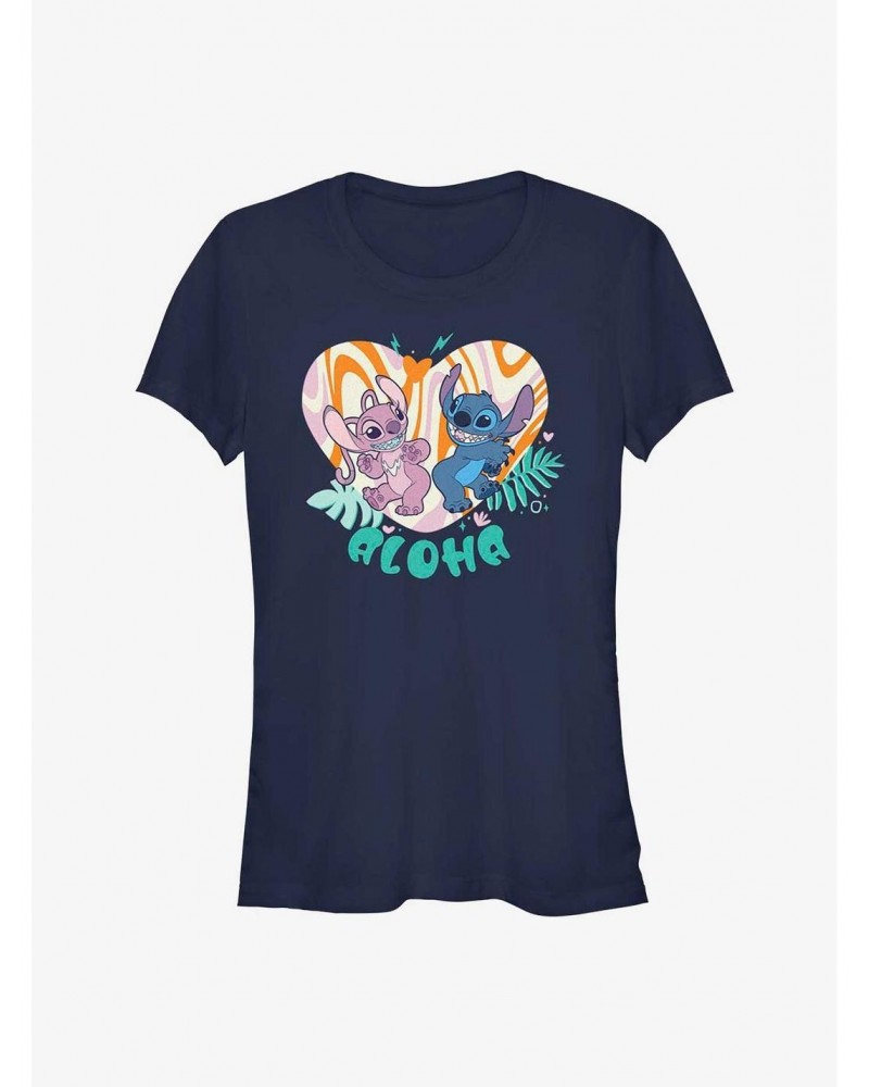 Disney Lilo & Stitch Angel and Stitch Groovy Heart Girls T-Shirt $5.98 T-Shirts