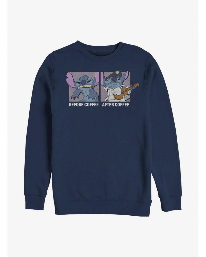 Disney Lilo & Stitch Before Coffee After Coffee Crew Sweatshirt $12.99 Sweatshirts