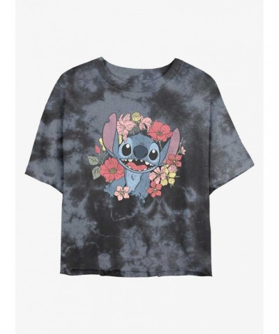 Disney Lilo & Stitch Floral Stitch Tie-Dye Girls Crop T-Shirt $10.87 T-Shirts