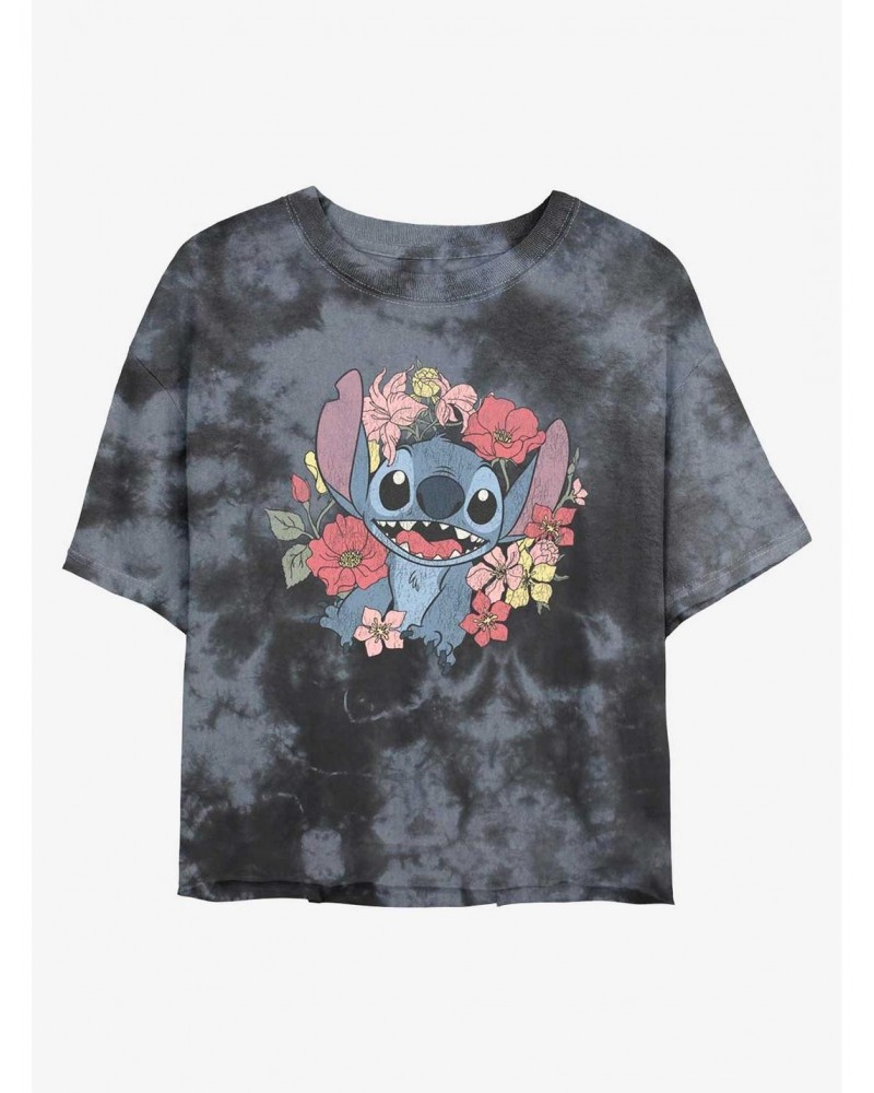 Disney Lilo & Stitch Floral Stitch Tie-Dye Girls Crop T-Shirt $10.87 T-Shirts