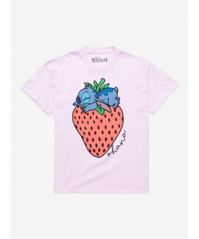 Disney Stitch Strawberry Ohana Boyfriend Fit Girls T-Shirt $9.76 T-Shirts