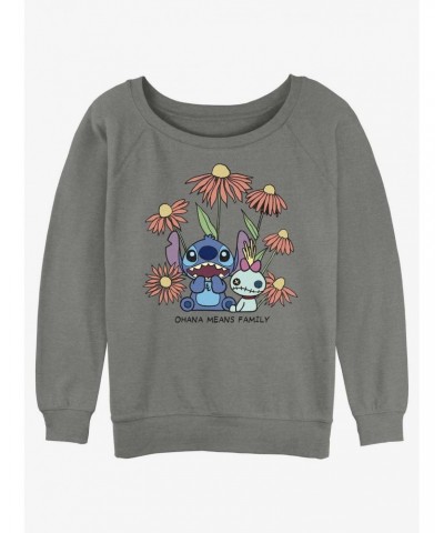 Disney Lilo & Stitch Chibi Floral Stitch and Scrump Girls Slouchy Sweatshirt $11.22 Sweatshirts