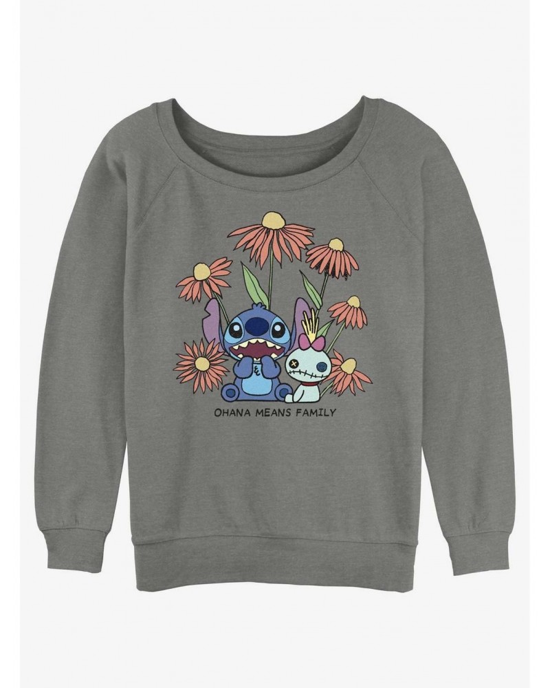 Disney Lilo & Stitch Chibi Floral Stitch and Scrump Girls Slouchy Sweatshirt $11.22 Sweatshirts