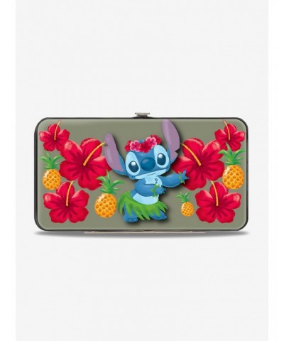 Disney Lilo & Stitch Hula Pose Front Back Hibiscus Flowers Pineapples Hinged Wallet $10.24 Wallets