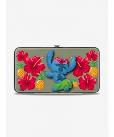 Disney Lilo & Stitch Hula Pose Front Back Hibiscus Flowers Pineapples Hinged Wallet $10.24 Wallets