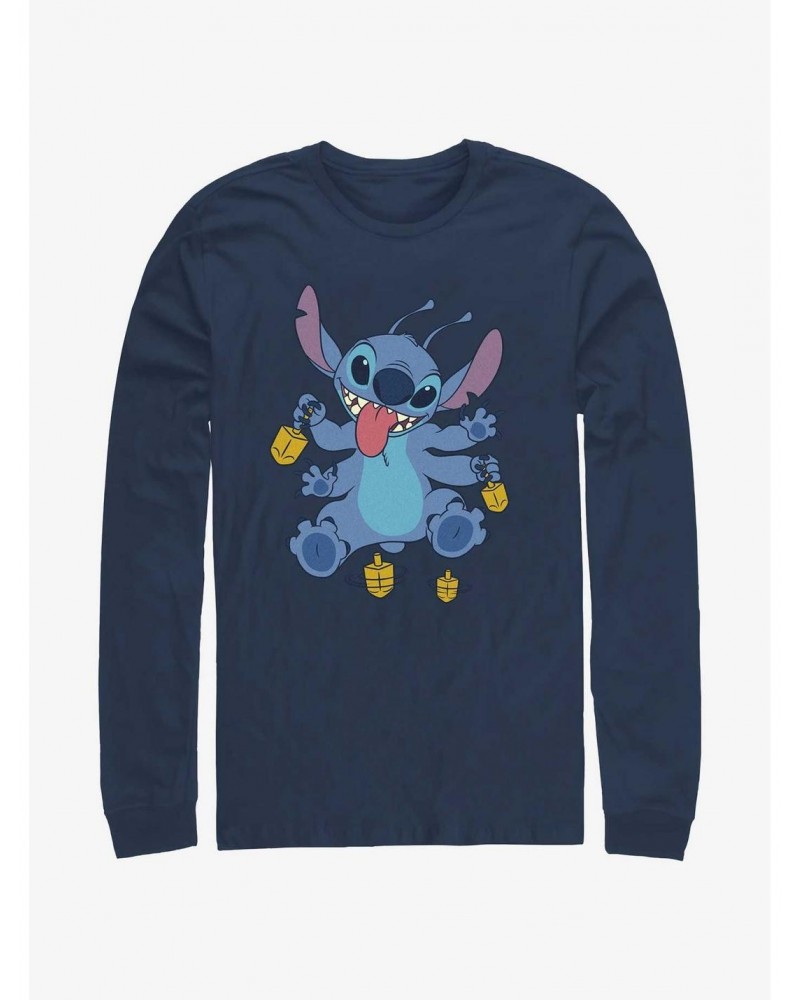 Disney Lilo & Stitch Hanukkah Spinning Dreidels Long-Sleeve T-Shirt $8.69 T-Shirts