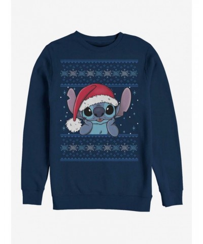 Disney Lilo & Stitch Holiday Stitch Wearing Santa Hat Crew Sweatshirt $8.86 Sweatshirts