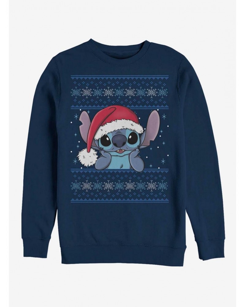 Disney Lilo & Stitch Holiday Stitch Wearing Santa Hat Crew Sweatshirt $8.86 Sweatshirts