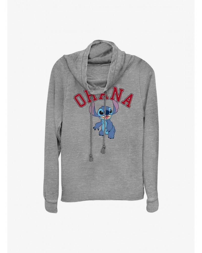 Disney Lilo & Stitch Ohana Collegiate Cowl Neck Long-Sleeve Top $10.78 Tops