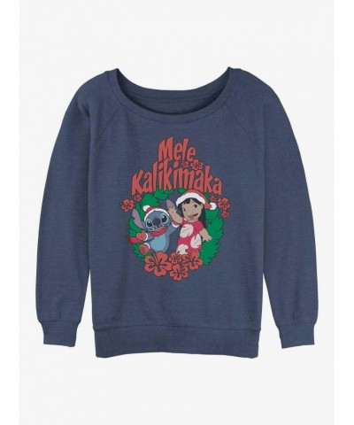 Disney Lilo & Stitch Mele Kalikimaka Wreath Girls Slouchy Sweatshirt $10.92 Sweatshirts