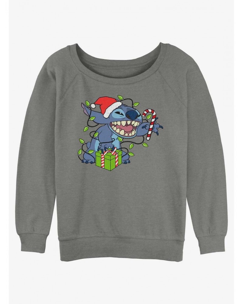 Disney Lilo & Stitch Christmas Lights Girls Slouchy Sweatshirt $11.81 Sweatshirts