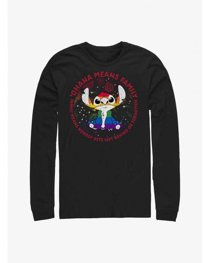 Disney Lilo And Stitch Ohana Means Family Rainbow Pride Long-Sleeve T-Shirt $11.32 T-Shirts