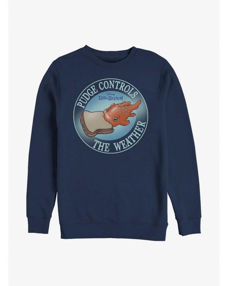 Disney Lilo & Stitch Pudge Controls The Weather Crew Sweatshirt $12.69 Sweatshirts