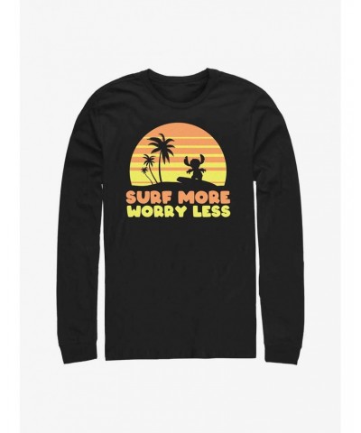 Disney Lilo & Stitch Surf More Worry Less Long Sleeve T-Shirt $11.58 T-Shirts