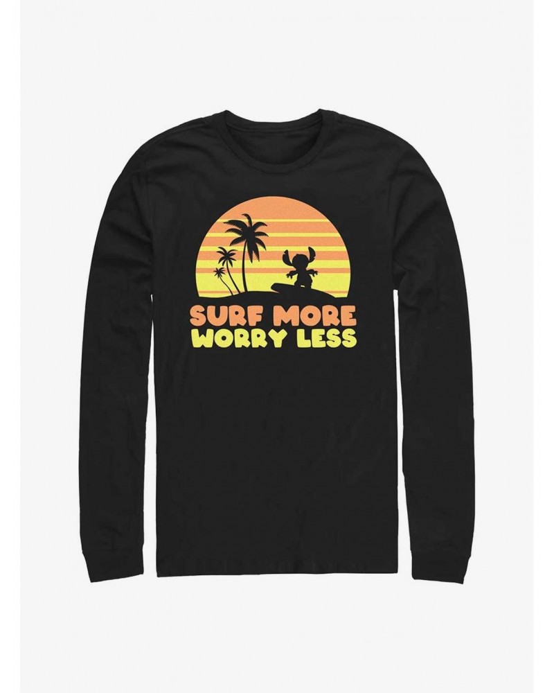 Disney Lilo & Stitch Surf More Worry Less Long Sleeve T-Shirt $11.58 T-Shirts