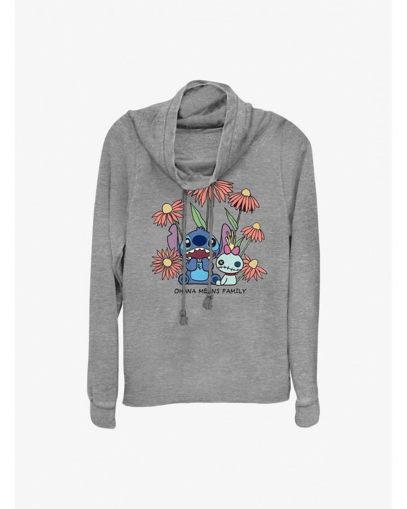 Disney Lilo & Stitch Chibi Floral Cowl Neck Long-Sleeve Top $15.80 Tops